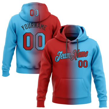 Custom Stitched Sky Blue Red-Black Gradient Fashion Sports Pullover Sweatshirt Hoodie