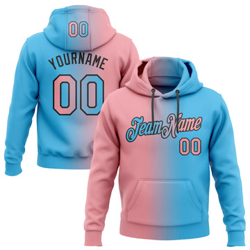 Custom Stitched Sky Blue Medium Pink-Black Gradient Fashion Sports Pullover Sweatshirt Hoodie