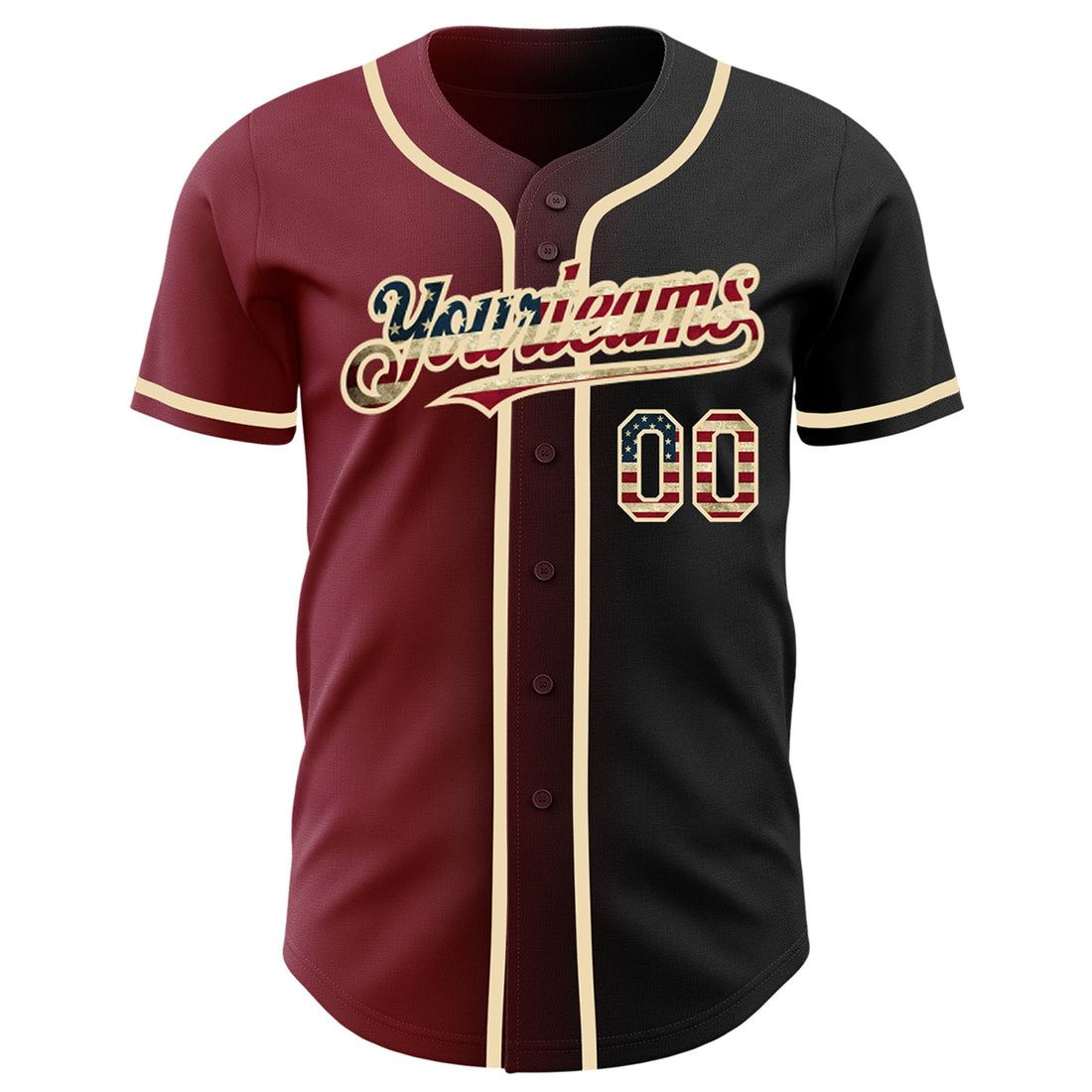 Custom Black Vintage USA Flag Crimson-City Cream Authentic Gradient Fashion Baseball Jersey