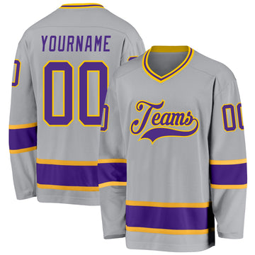 Custom Gray Purple-Gold Hockey Jersey