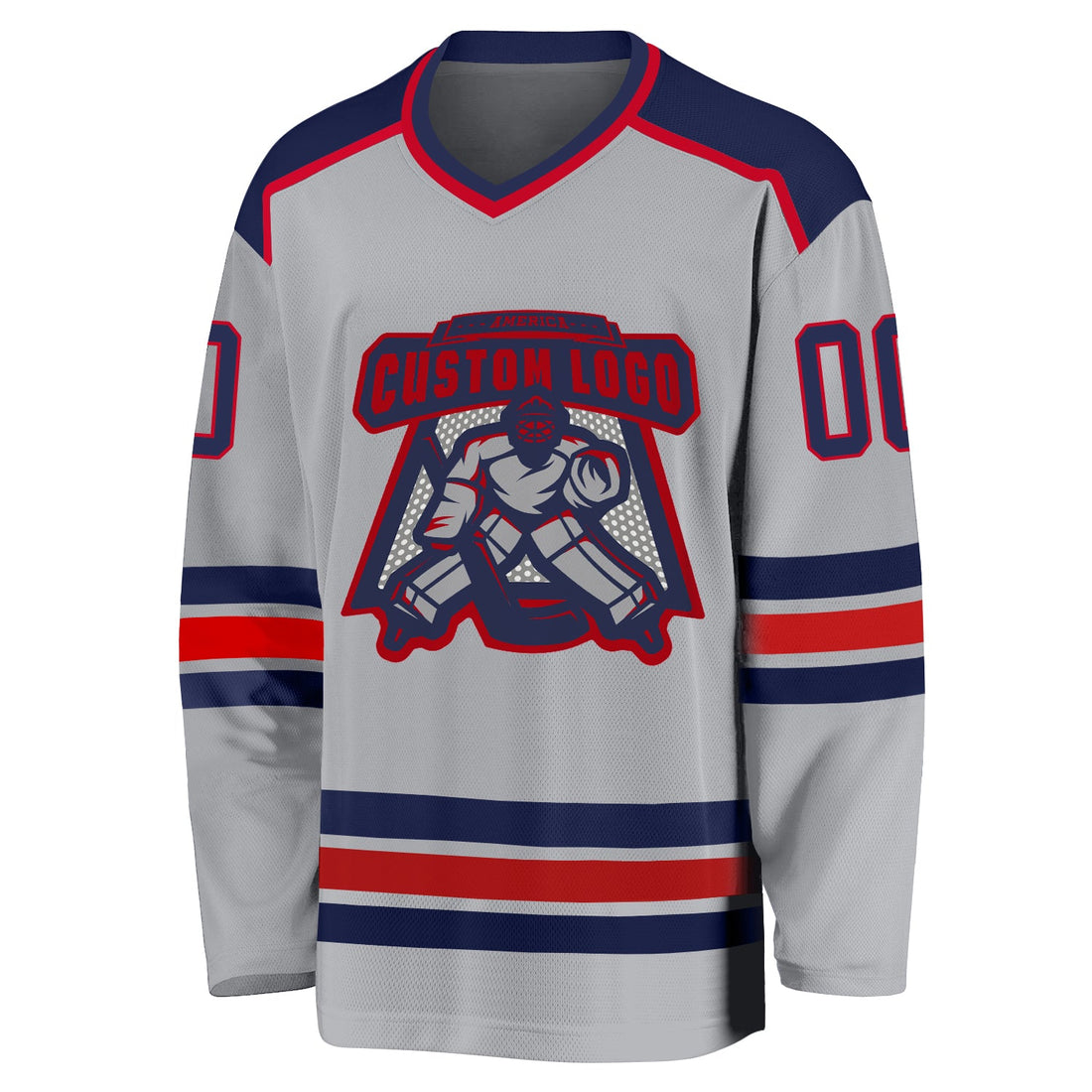 Custom Gray Navy-Red Hockey Jersey