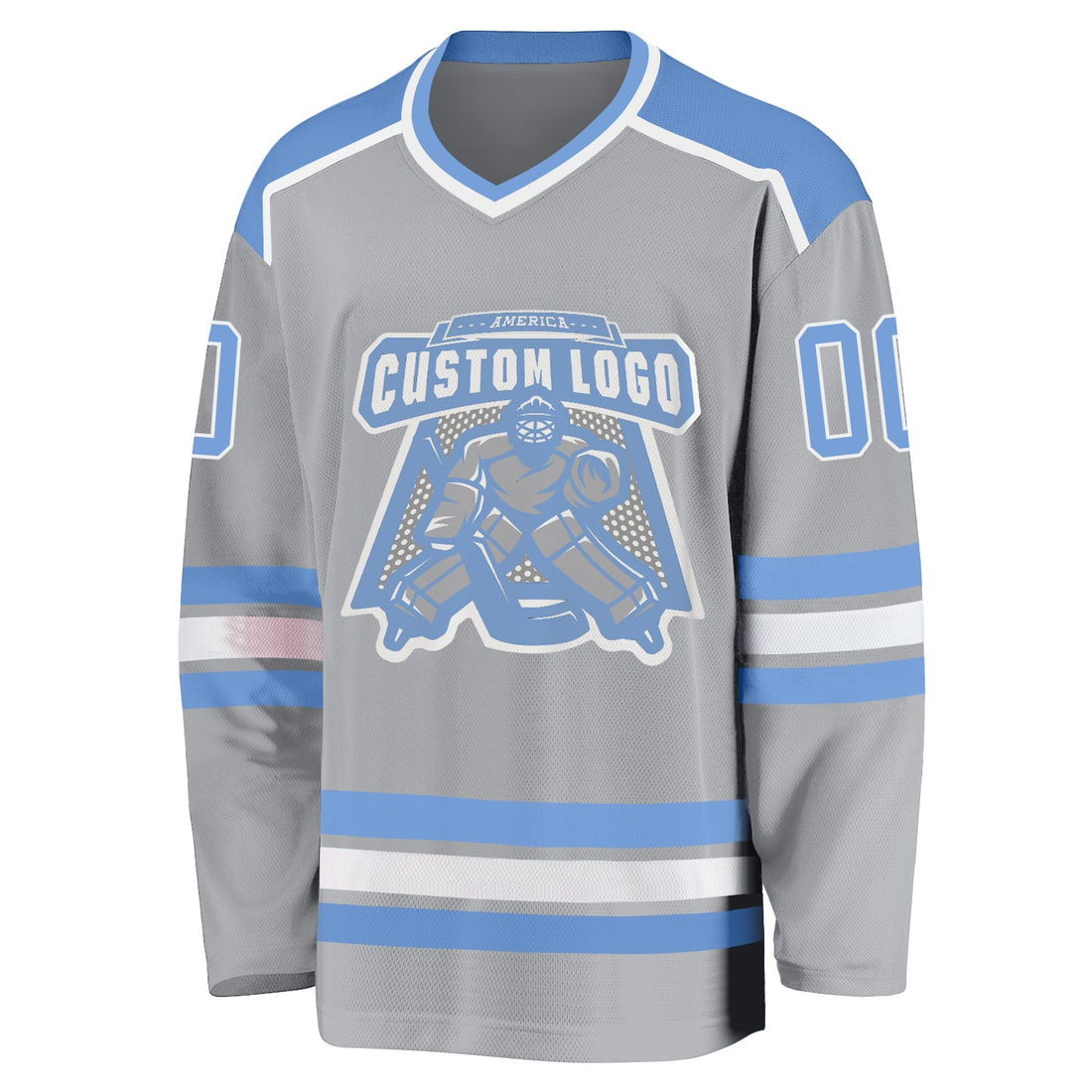 Custom Gray Light Blue-White Hockey Jersey