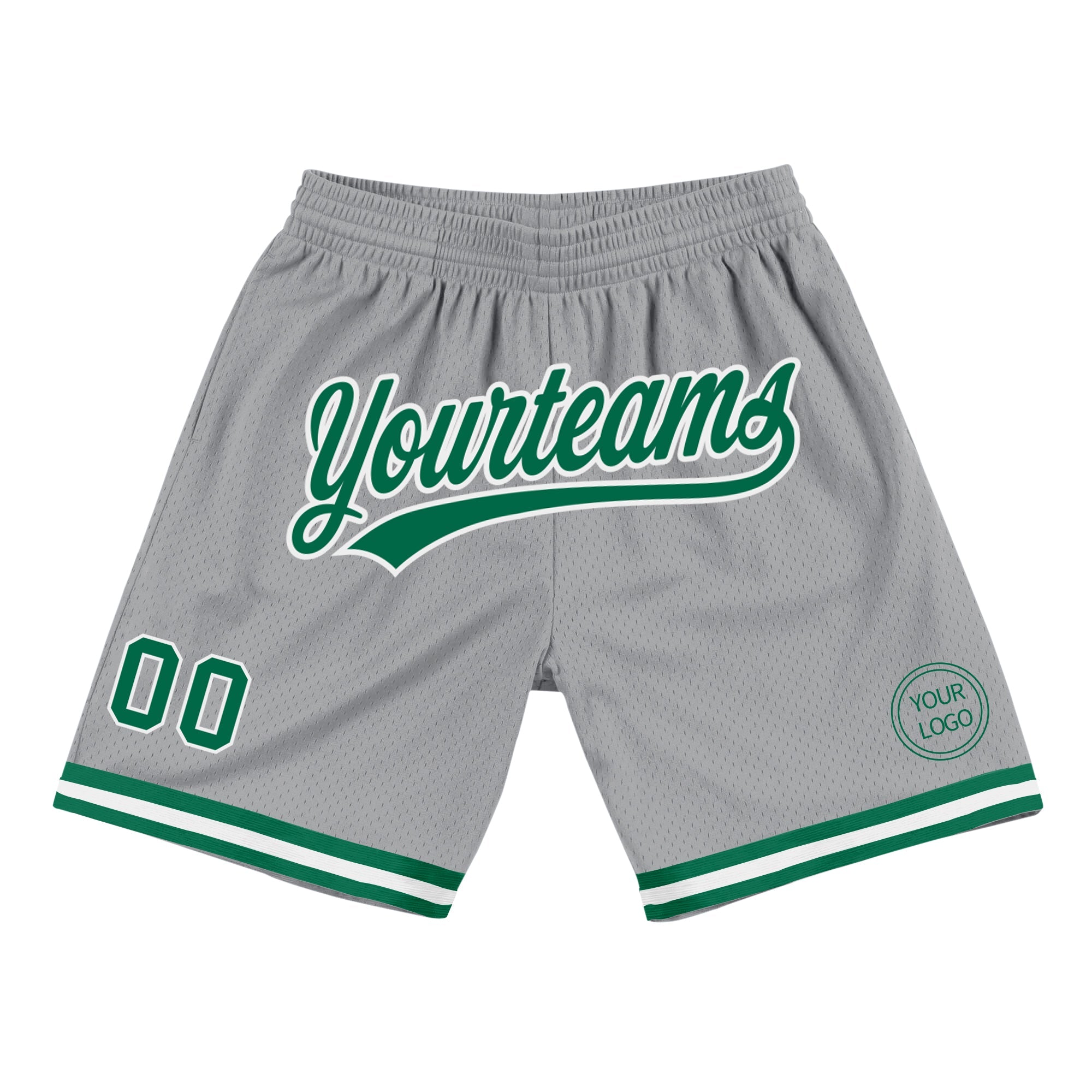 Custom Gray Kelly Green-White Authentic Throwback Basketball Shorts