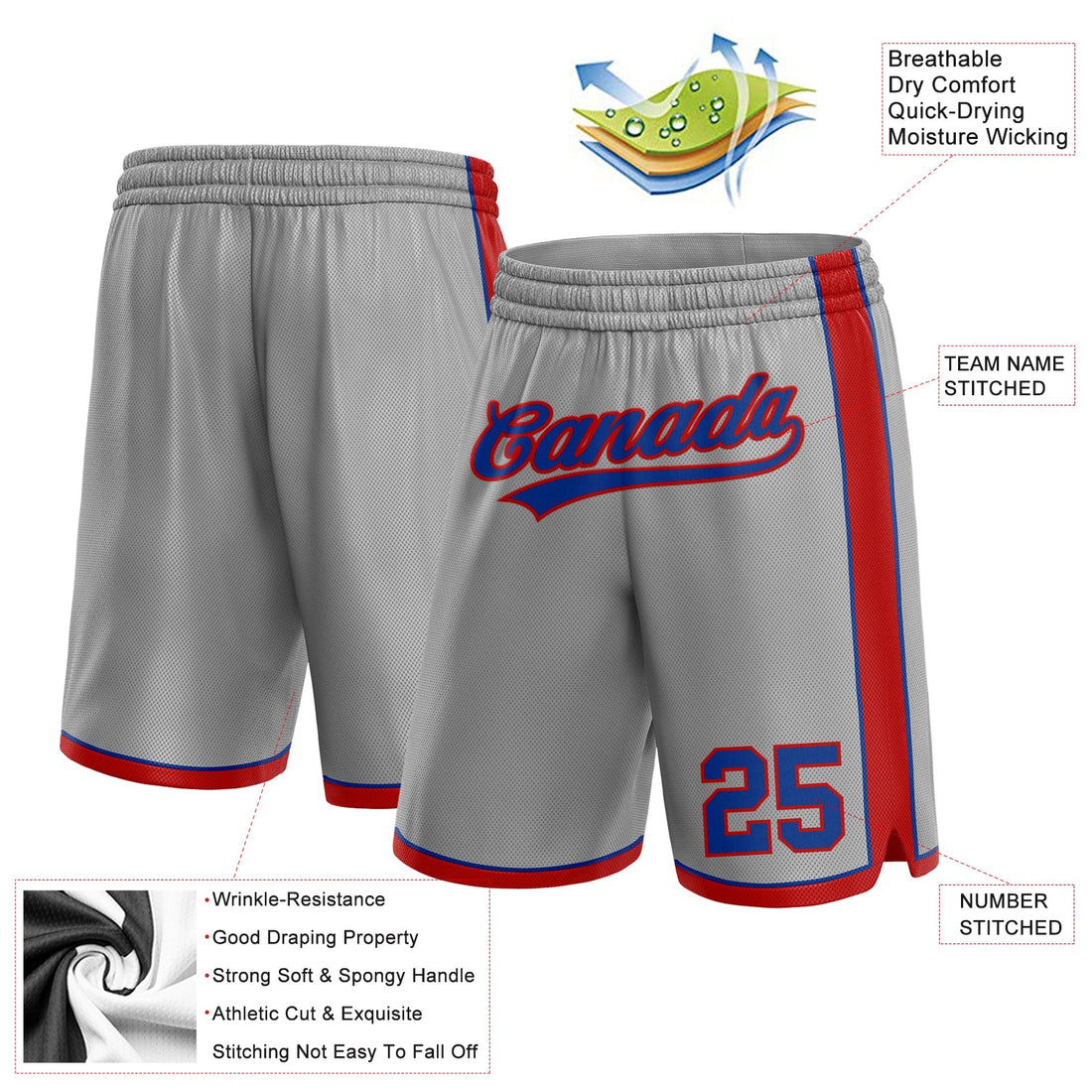 Custom Gray Royal-Red Authentic Basketball Shorts