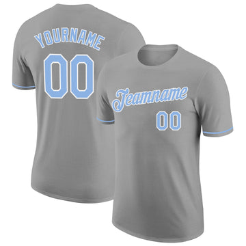 Custom Gray Light Blue-White Performance T-Shirt