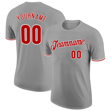 Custom Gray Red-White Performance T-Shirt