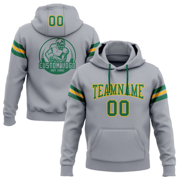 Custom Stitched Gray Kelly Green-Gold Football Pullover Sweatshirt Hoodie