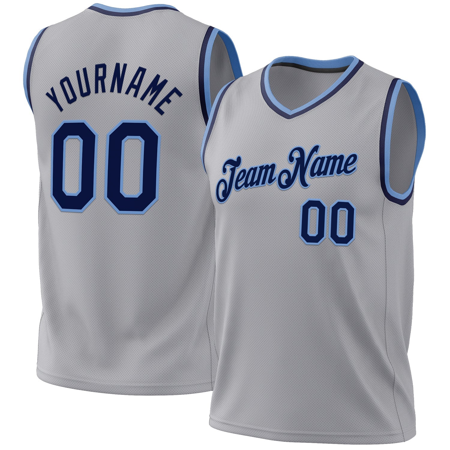 Custom Gray Navy-Light Blue Authentic Throwback Basketball Jersey