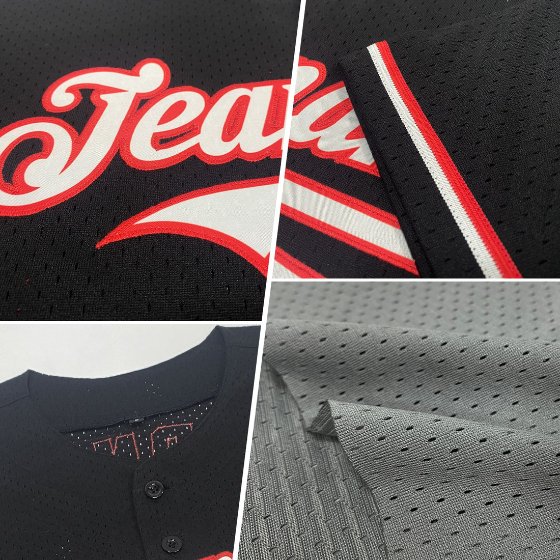 Custom Gray Navy-Red Mesh Authentic Throwback Baseball Jersey