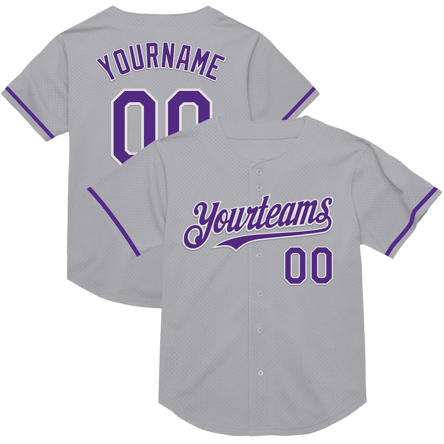 Custom Gray Purple-White Mesh Authentic Throwback Baseball Jersey