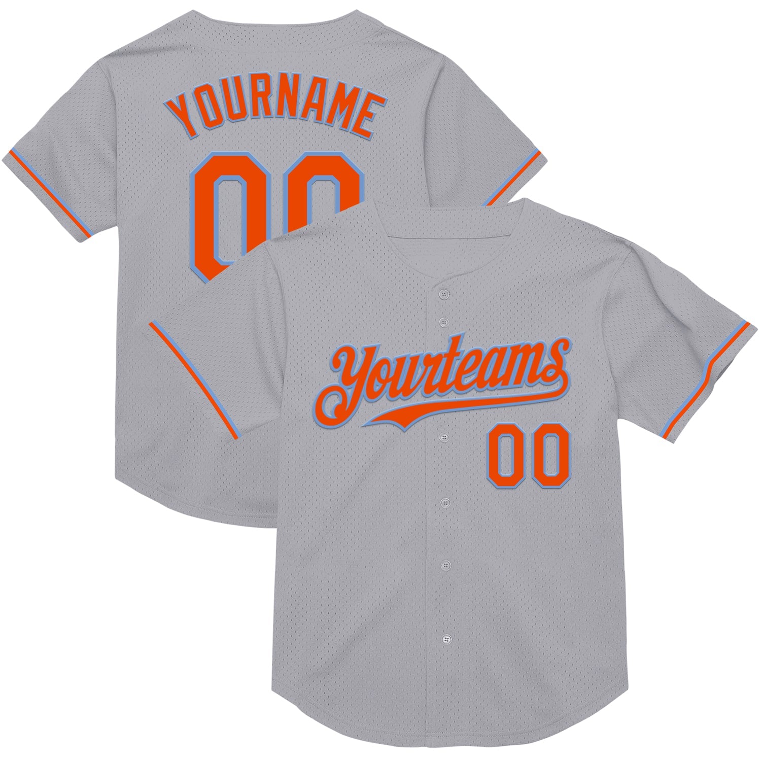 Custom Gray Orange-Powder Blue Mesh Authentic Throwback Baseball Jersey