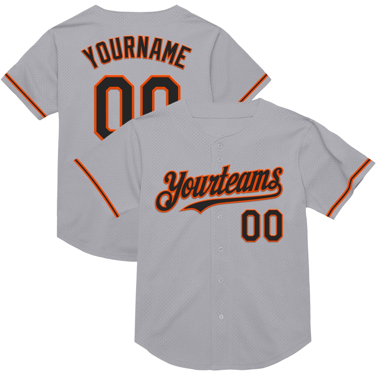 Custom Gray Black-Orange Mesh Authentic Throwback Baseball Jersey