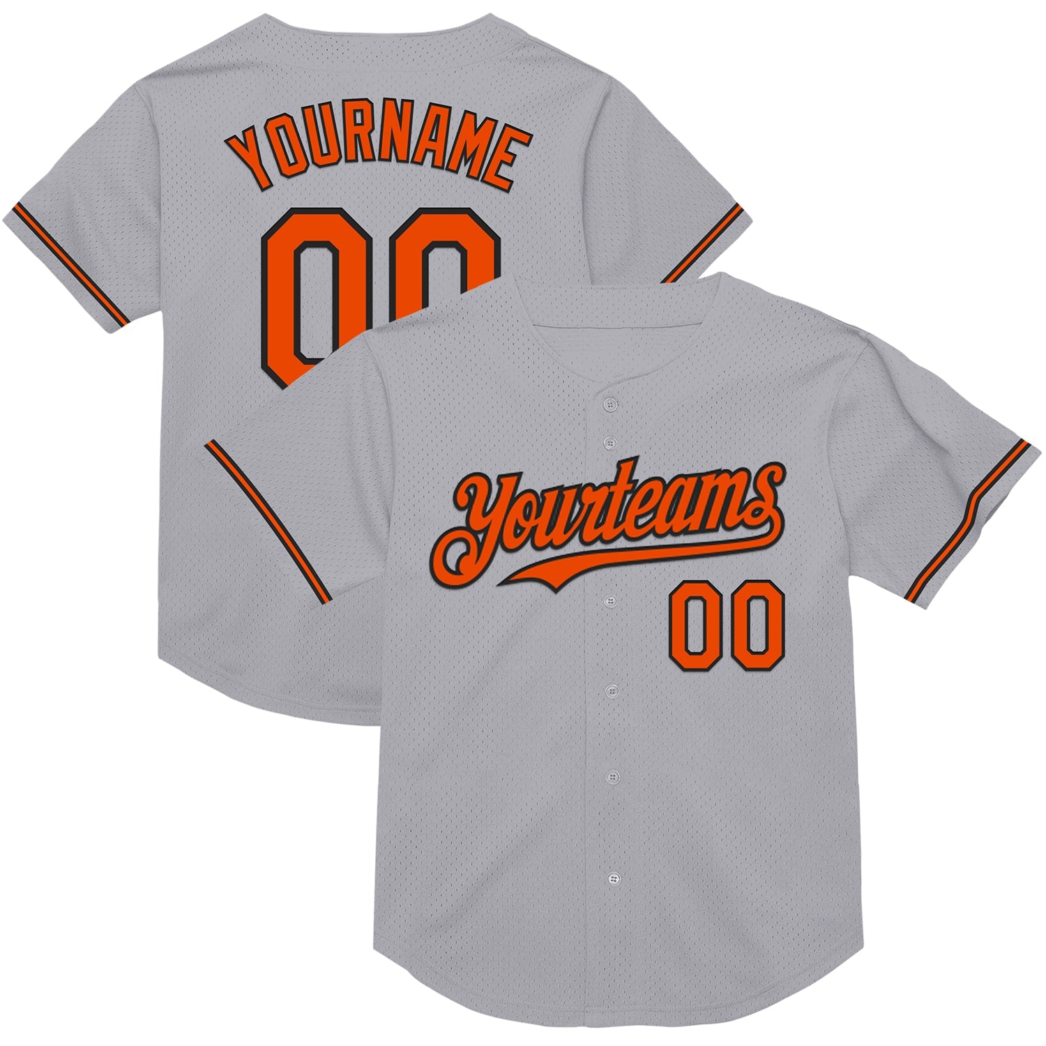 Custom Gray Orange-Black Mesh Authentic Throwback Baseball Jersey