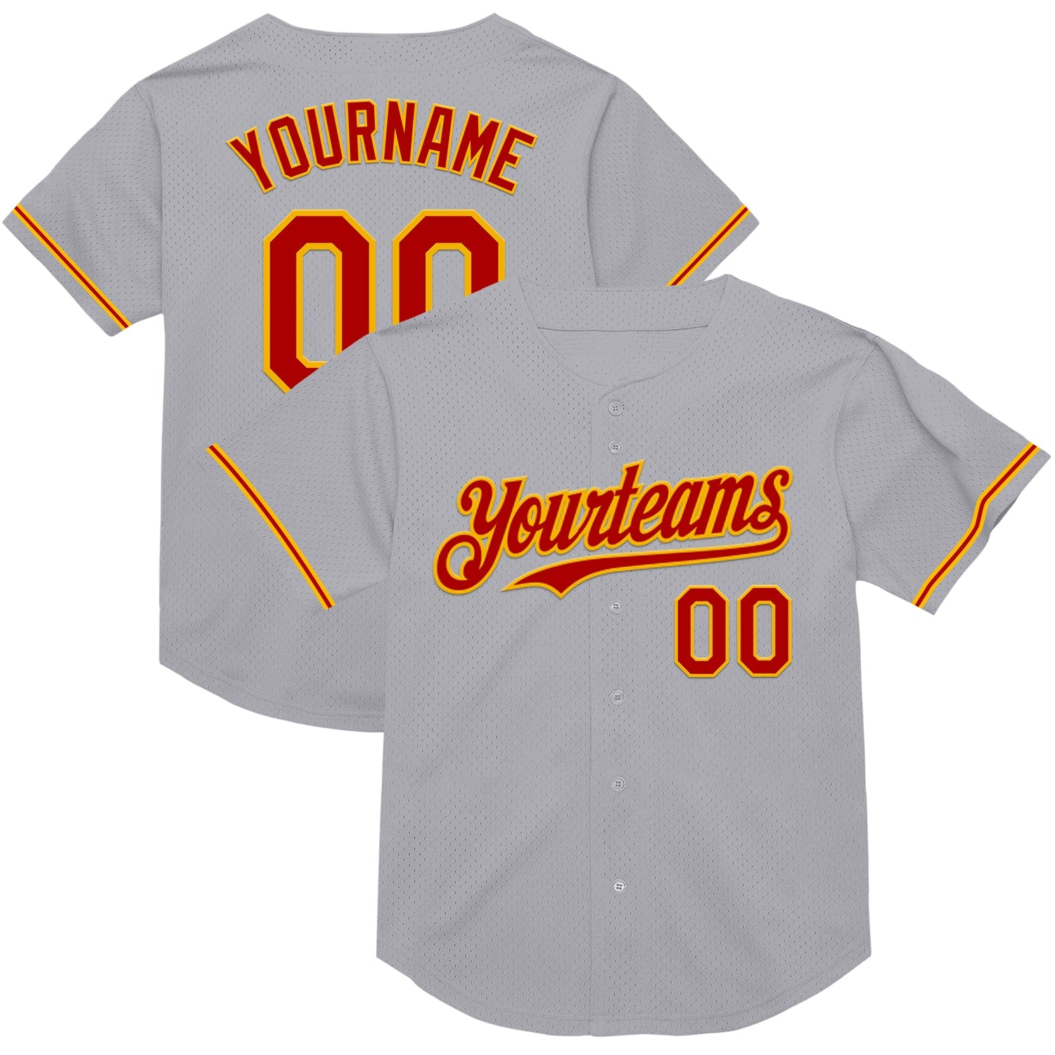 Custom Gray Red-Gold Mesh Authentic Throwback Baseball Jersey