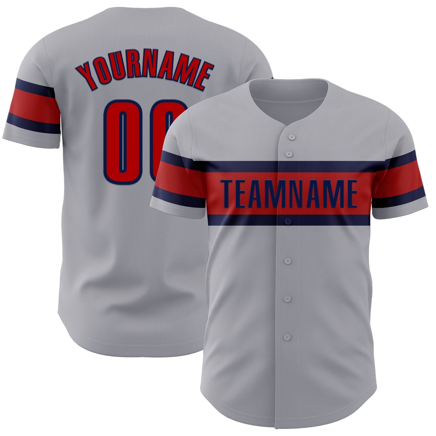 Custom Gray Red-Navy Authentic Baseball Jersey