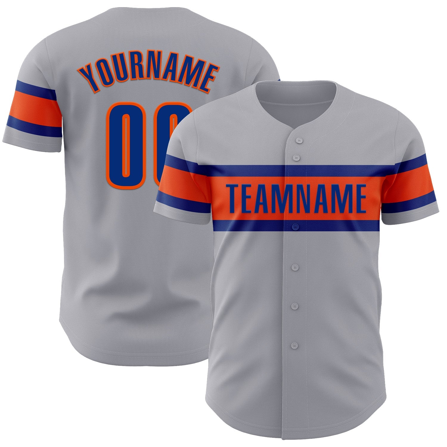 Custom Gray Royal-Orange Authentic Baseball Jersey