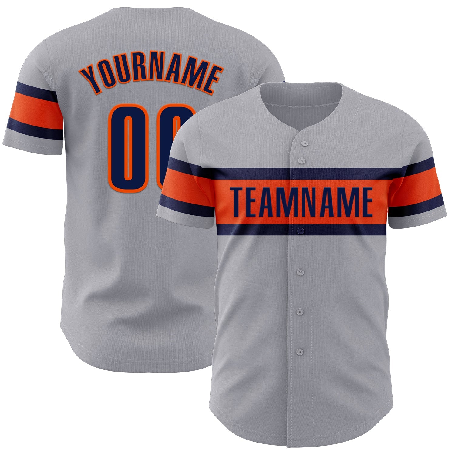 Custom Gray Navy-Orange Authentic Baseball Jersey