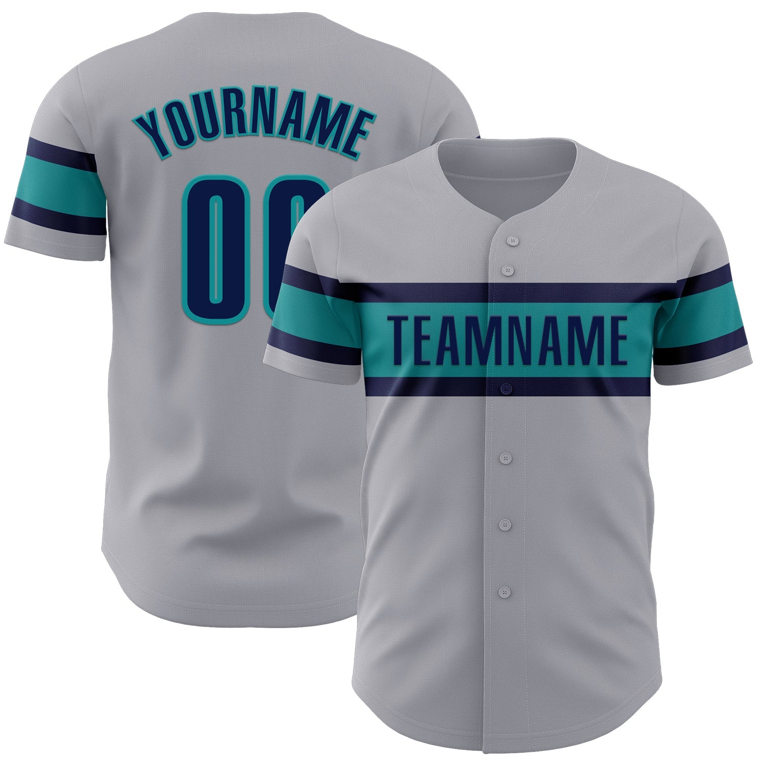 Custom Gray Navy-Teal Authentic Baseball Jersey