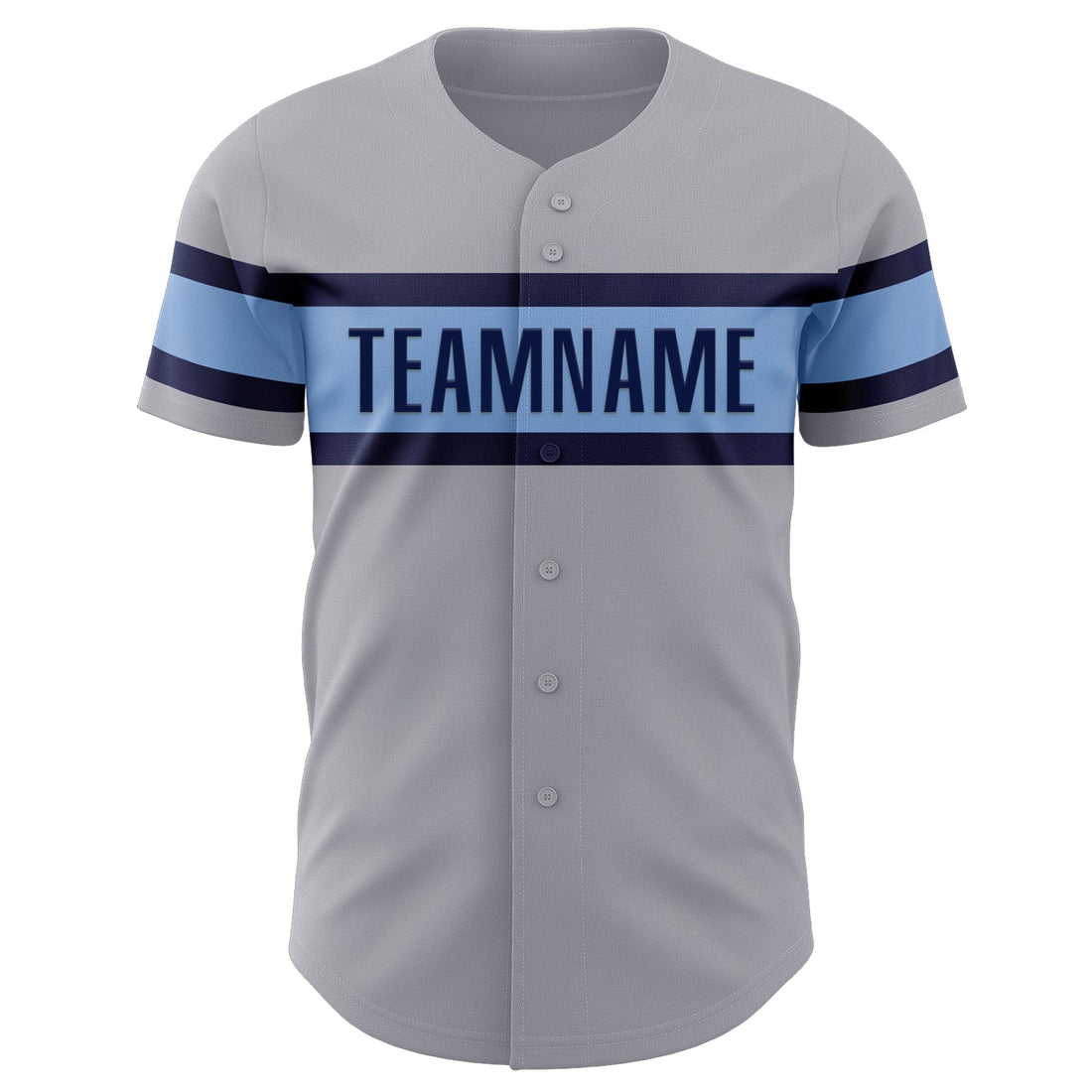 Custom Gray Navy-Light Blue Authentic Baseball Jersey