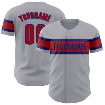 Custom Gray Red-Royal Authentic Baseball Jersey