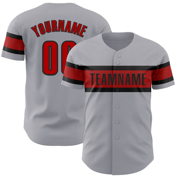 Custom Gray Red-Black Authentic Baseball Jersey