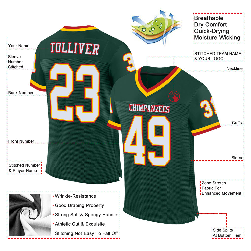 Custom Green White-Red Mesh Authentic Throwback Football Jersey