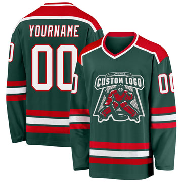 Custom Green White-Red Hockey Jersey