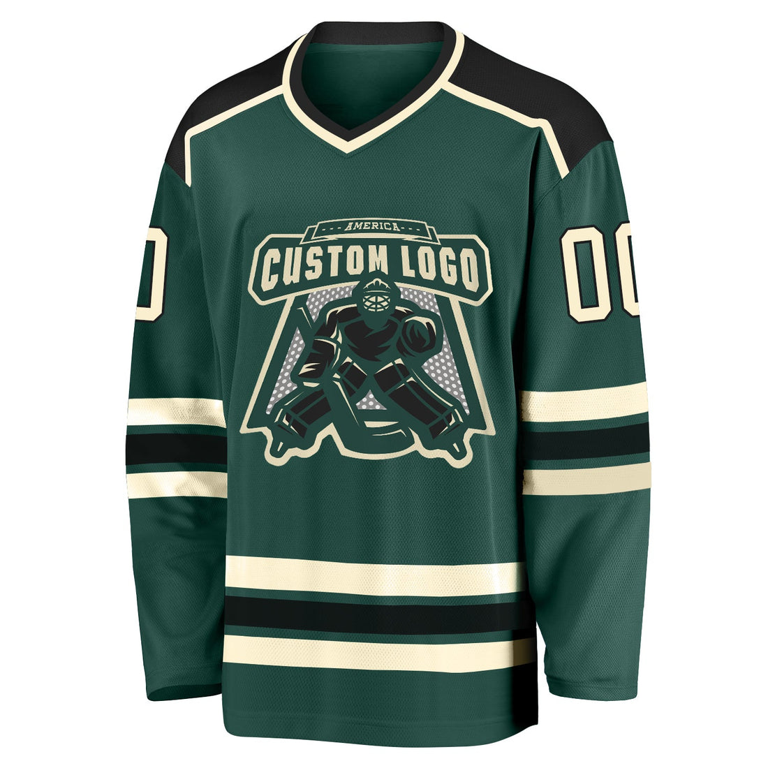 Custom Green Cream-Black Hockey Jersey