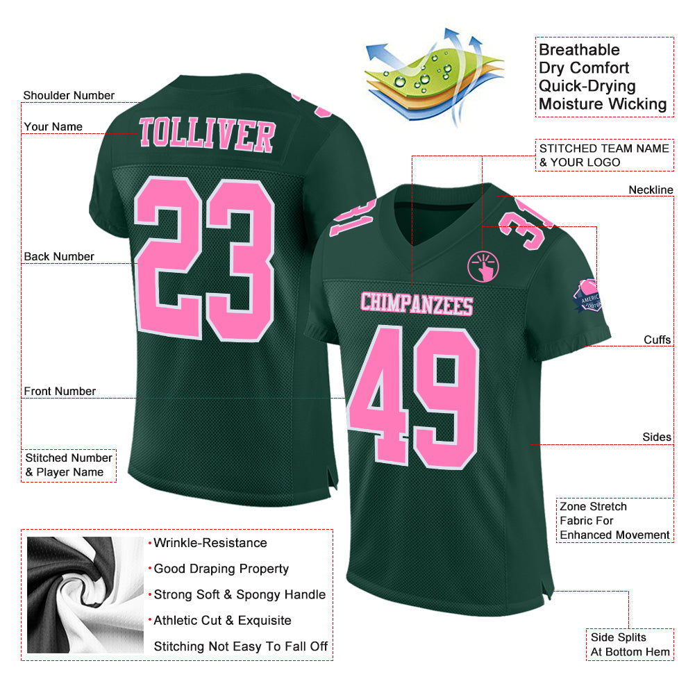 Custom Green Pink-White Mesh Authentic Football Jersey