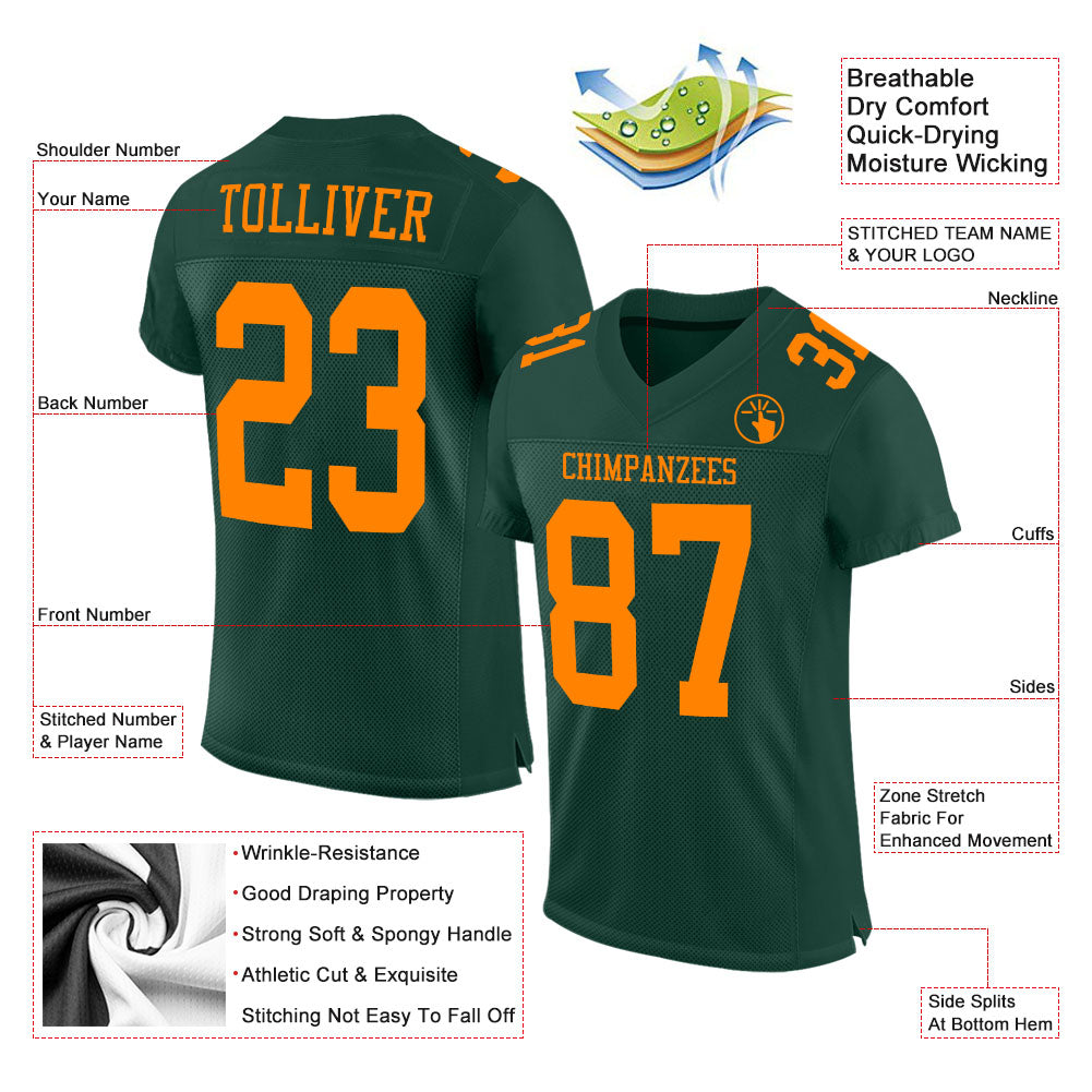 Custom Green Bay Orange Mesh Authentic Football Jersey