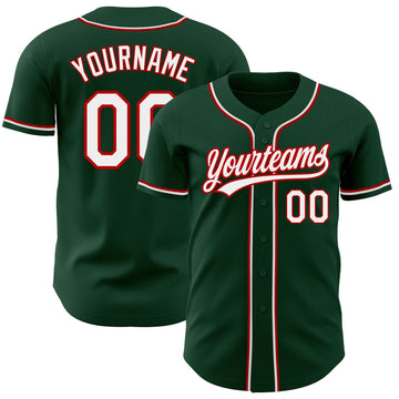 Custom Green White-Red Authentic Baseball Jersey