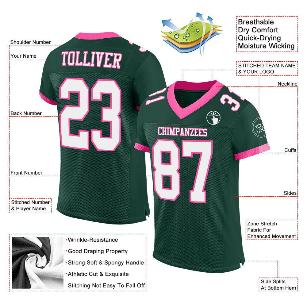 Custom Green White-Pink Mesh Authentic Football Jersey