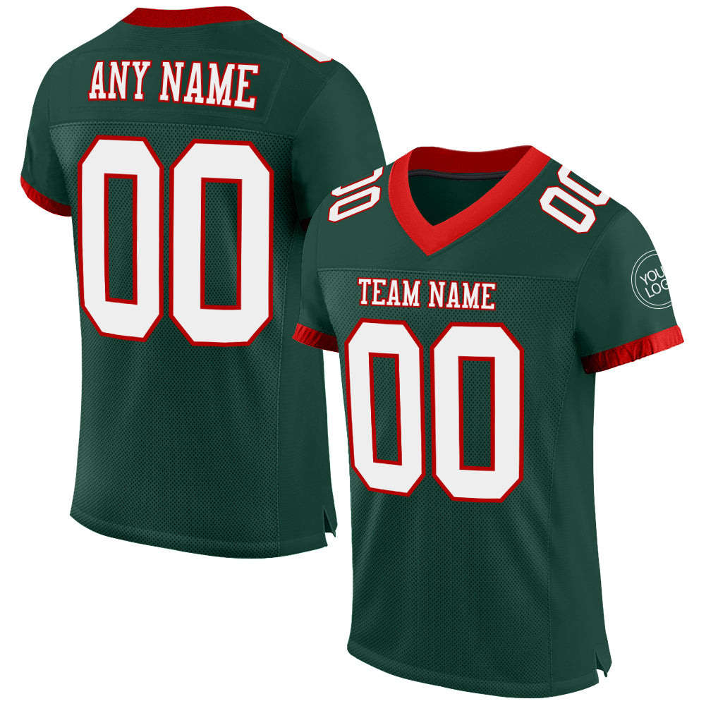 Custom Green White-Red Mesh Authentic Football Jersey