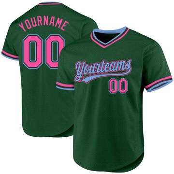 Custom Green Pink Black-Light Blue Authentic Throwback Baseball Jersey