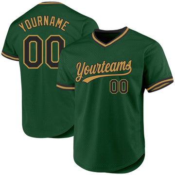 Custom Green Black-Old Gold Authentic Throwback Baseball Jersey