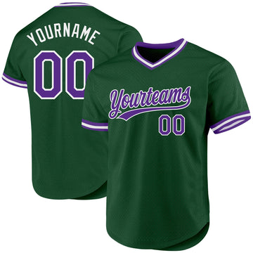 Custom Green Purple-White Authentic Throwback Baseball Jersey