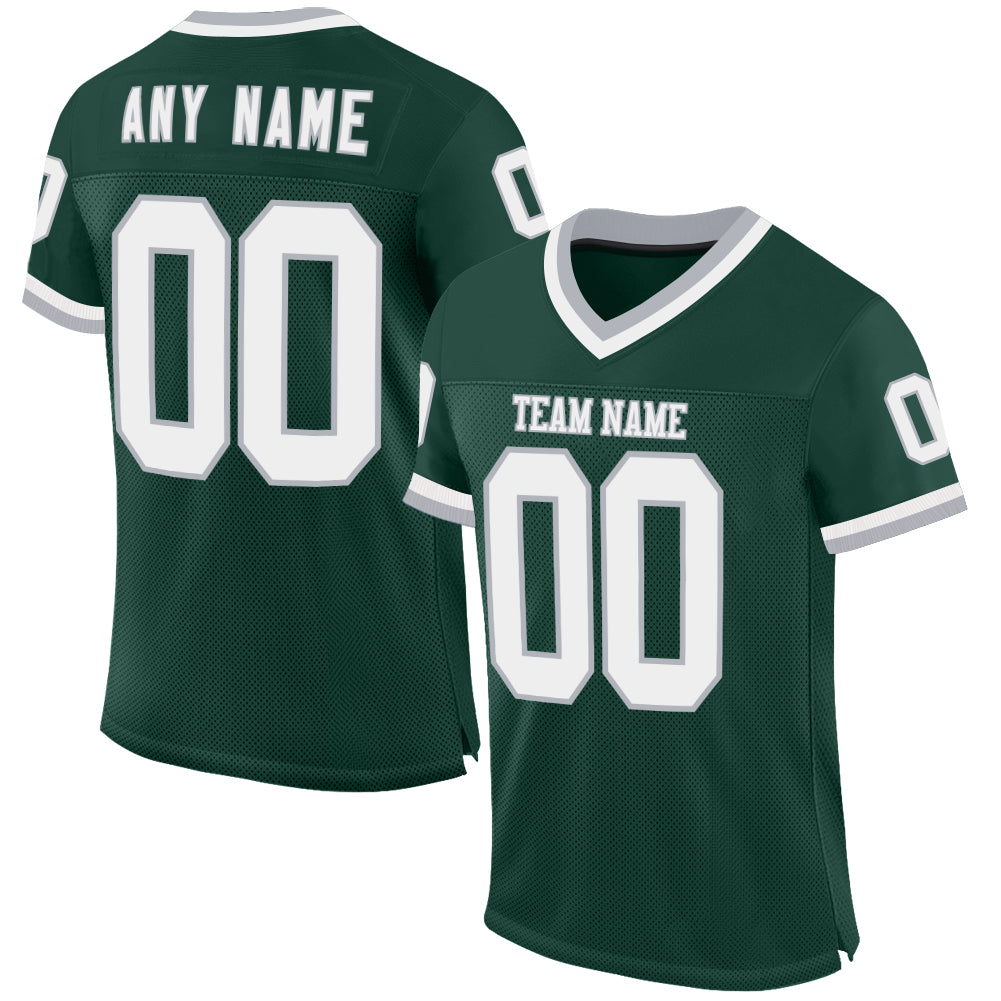 Custom Green White-Gray Mesh Authentic Throwback Football Jersey