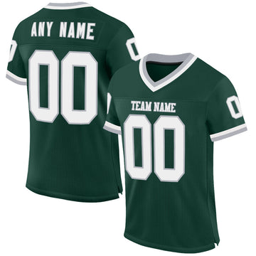 Custom Green White-Gray Mesh Authentic Throwback Football Jersey