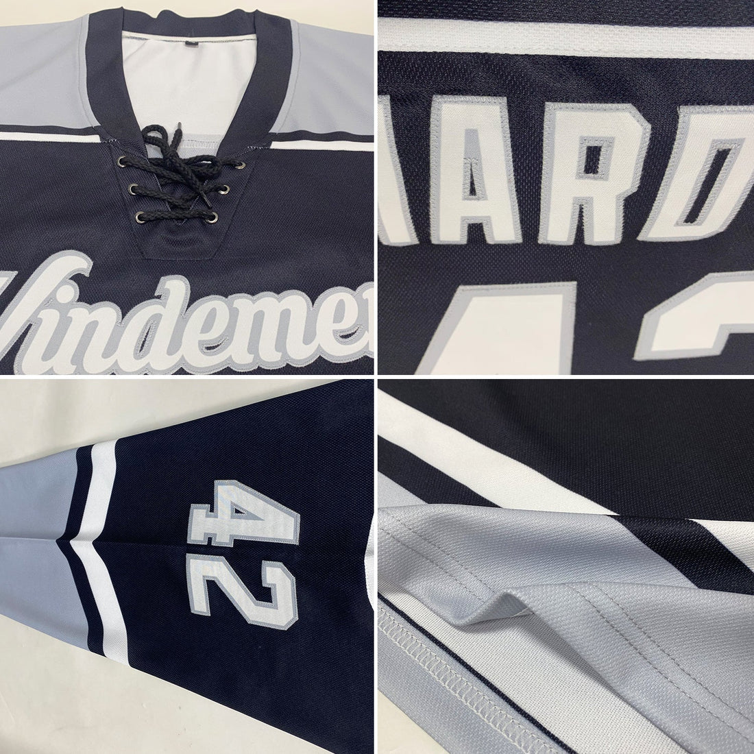 Custom Black White-Silver Hockey Lace Neck Jersey