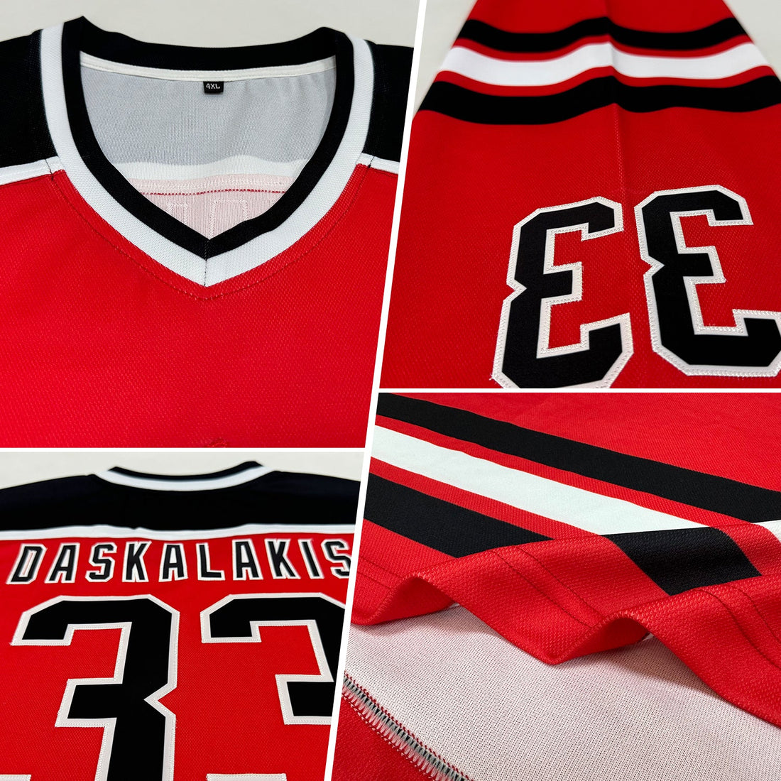 Custom Red Black-White Hockey Jersey