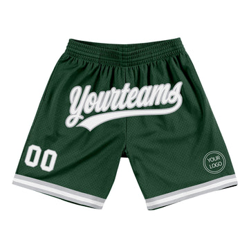 Custom Hunter Green White-Gray Authentic Throwback Basketball Shorts