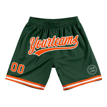 Custom Hunter Green Orange-White Authentic Throwback Basketball Shorts