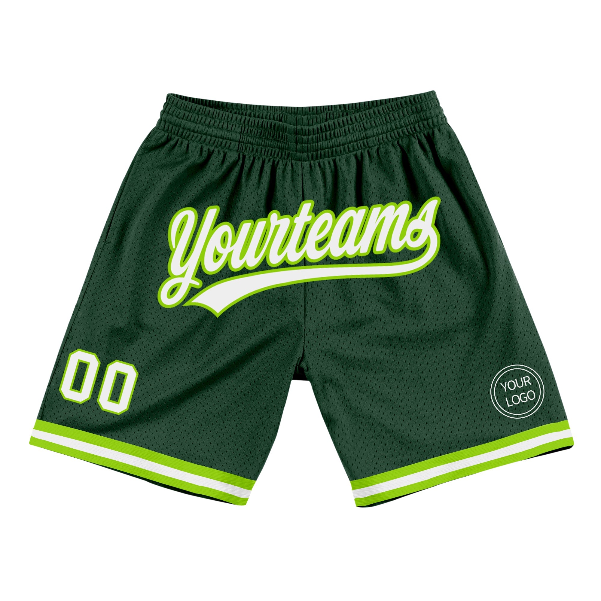 Custom Hunter Green White-Neon Green Authentic Throwback Basketball Shorts