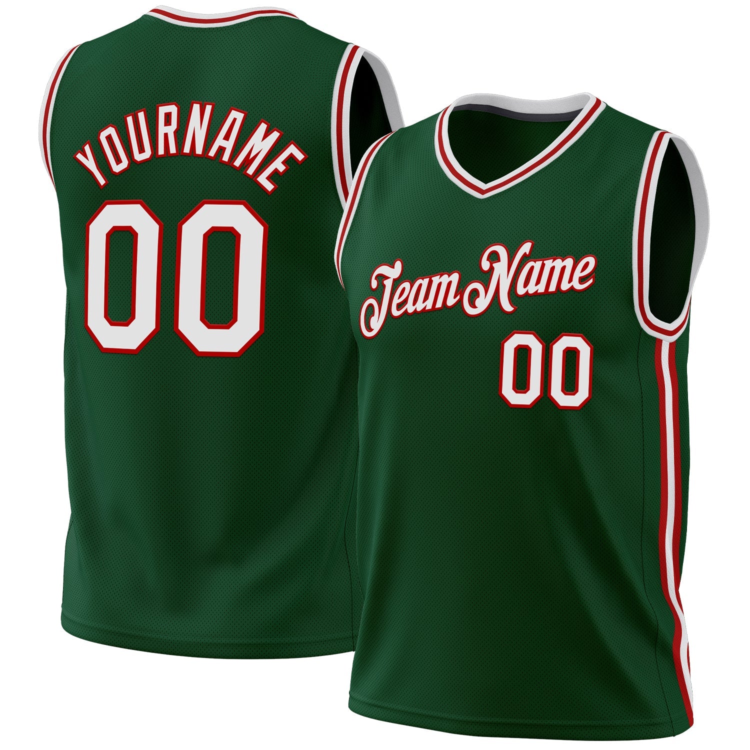 Custom Hunter Green White-Red Authentic Throwback Basketball Jersey