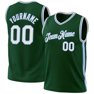 Custom Hunter Green White-Light Blue Authentic Throwback Basketball Jersey