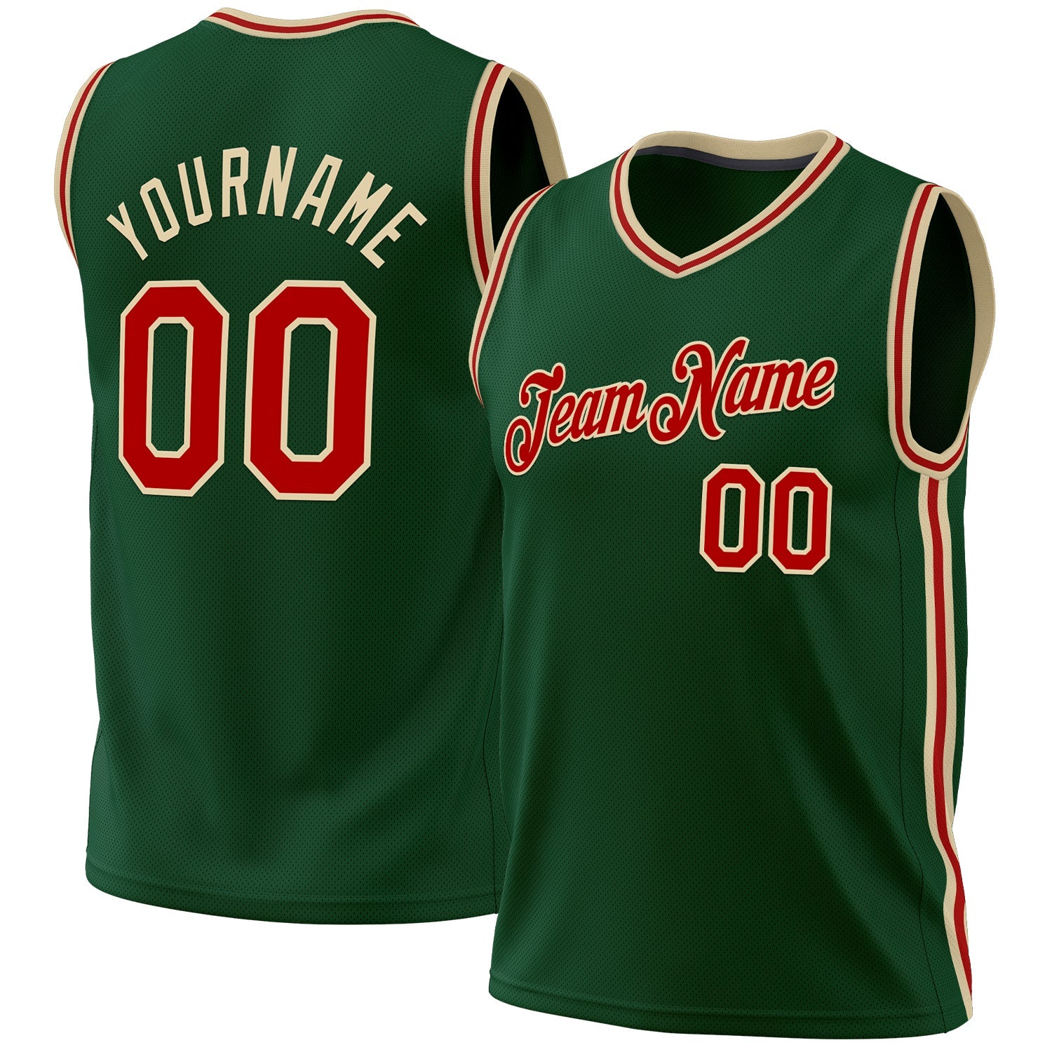 Custom Hunter Green Red-Cream Authentic Throwback Basketball Jersey