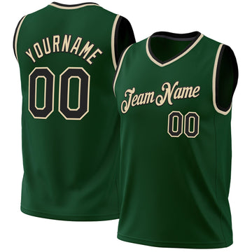 Custom Hunter Green Black-Cream Authentic Throwback Basketball Jersey