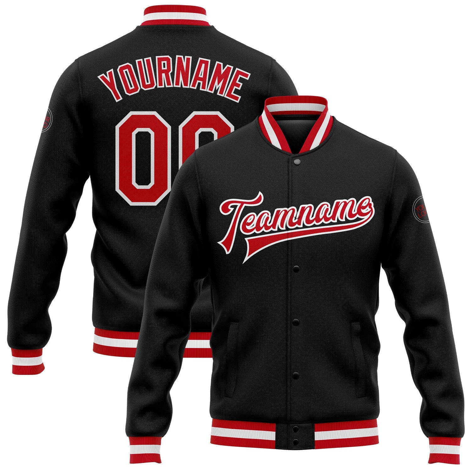 Custom Black Red-White Bomber Full-Snap Varsity Letterman Jacket