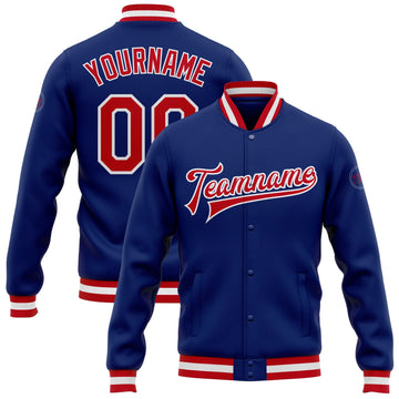 Custom Royal Red-White Bomber Full-Snap Varsity Letterman Jacket