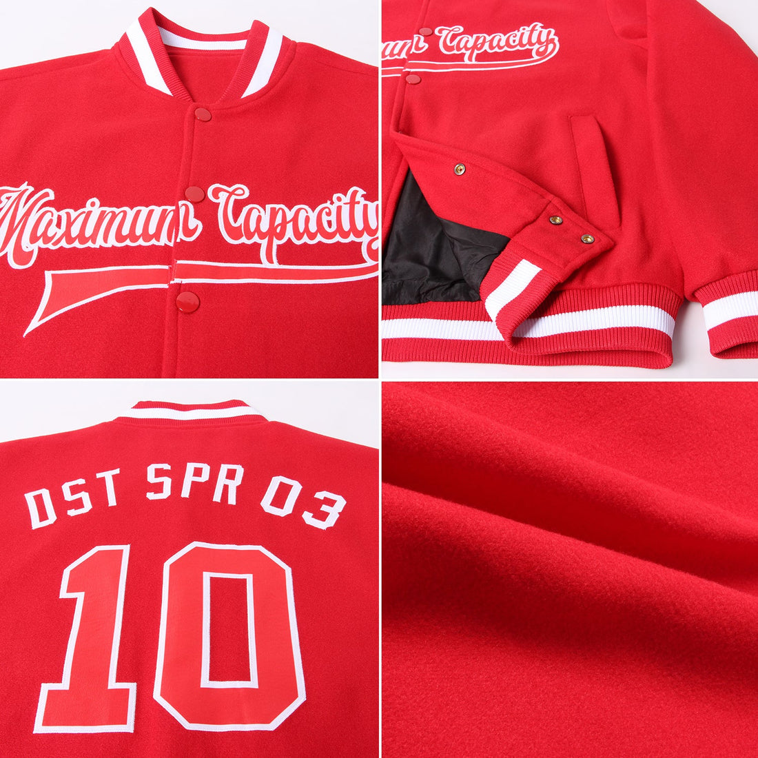 Custom Red Red-White Bomber Full-Snap Varsity Letterman Jacket